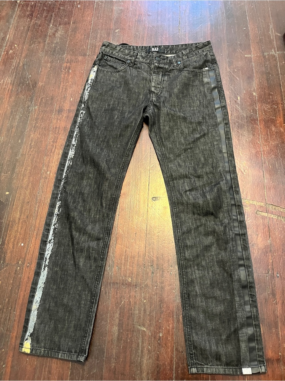 Raf Simons Black Straight Jeans with Painted Side Stripe